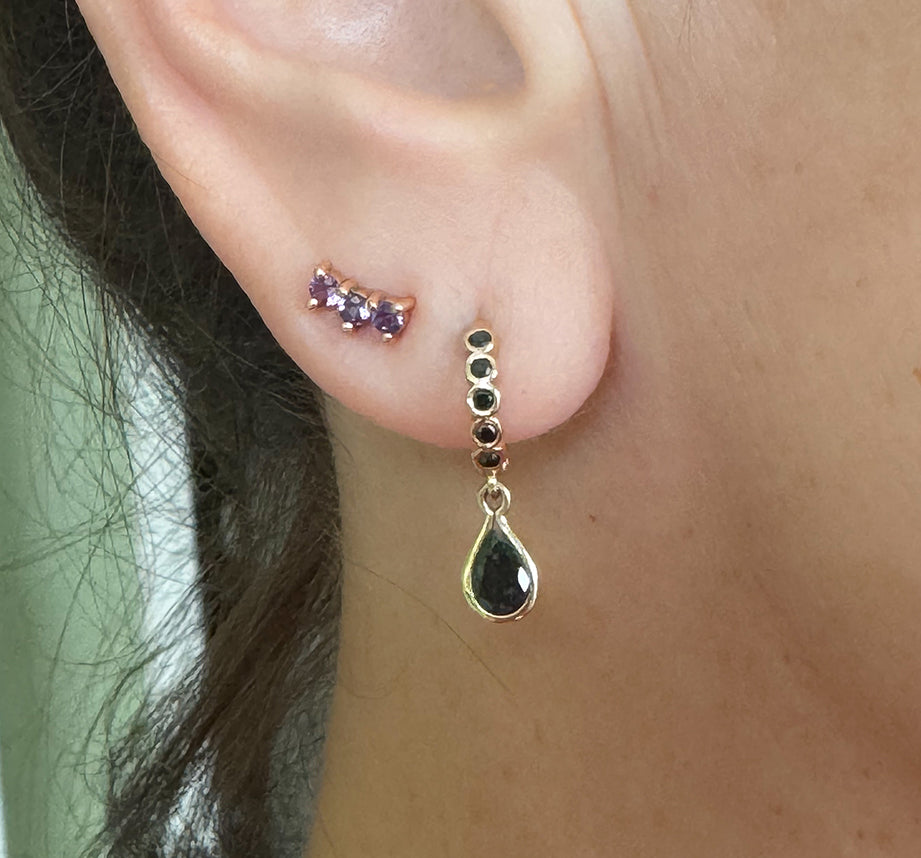 Black Diamond Teardrop Huggies