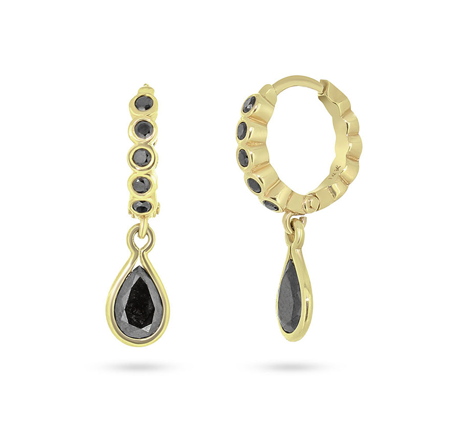 Black Diamond Teardrop Huggies