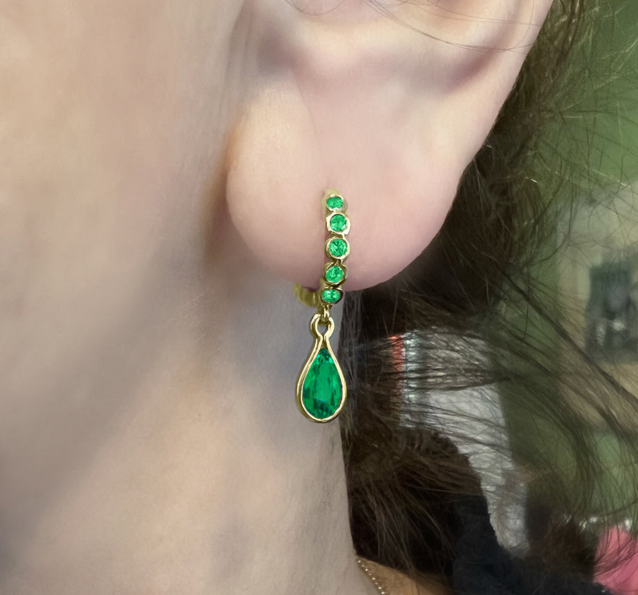 Emerald Teardrop Huggies
