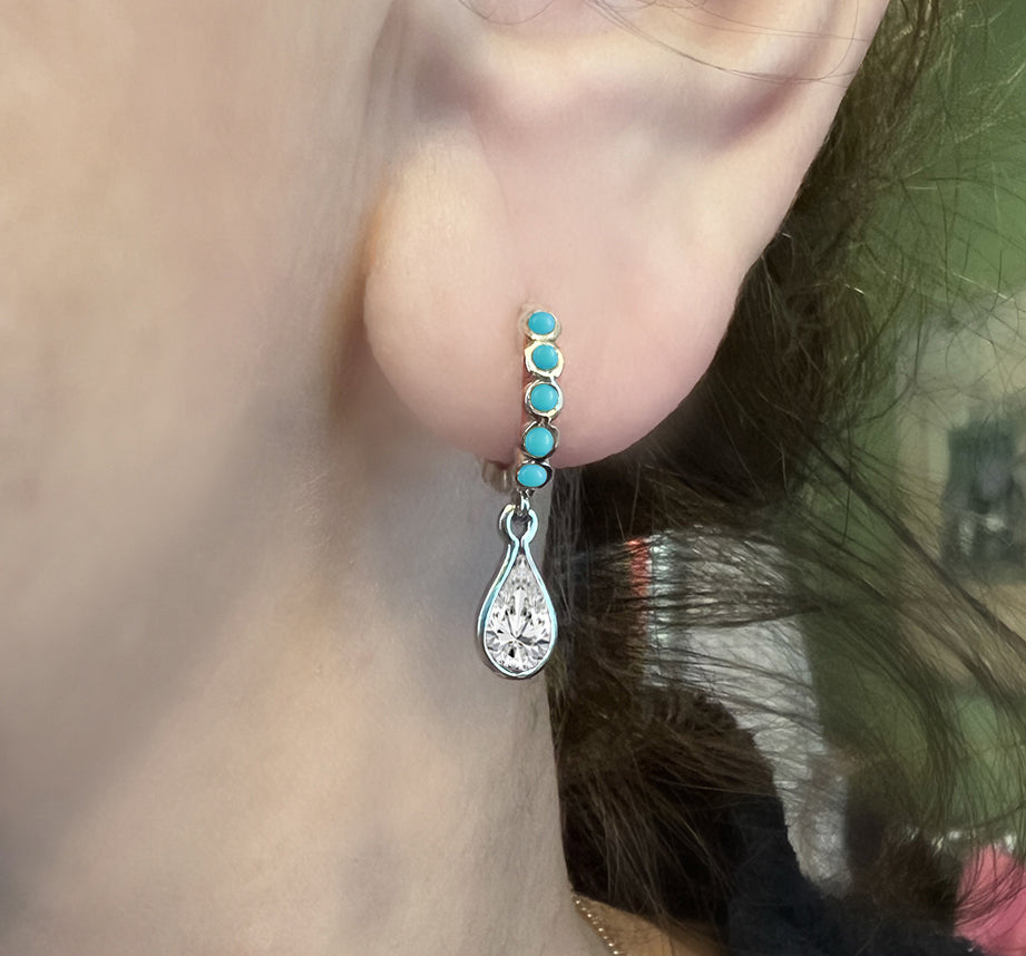 Turquoise Teardrop Huggies